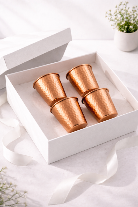 Ayurvedic Hammered Copper Glass Set – 4 Pieces
