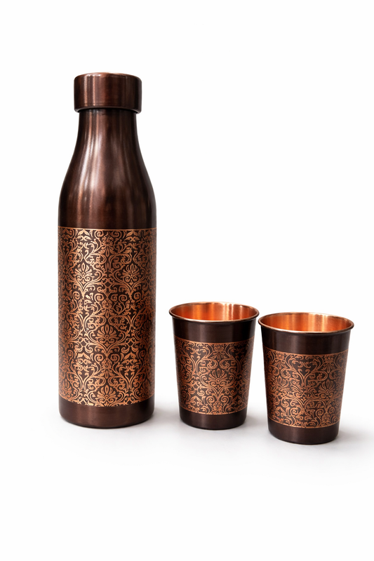 Ayurvedic Copper Water Bottle & 2 Glasses Set – Wellness Combo