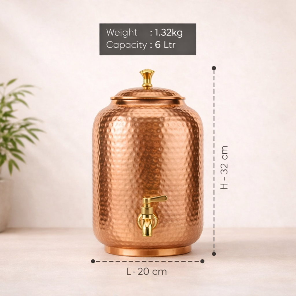 Pure Copper Hammered Water Dispensers | Ayurvedic Matka by Copprova | 6- Litres & 14- Litres