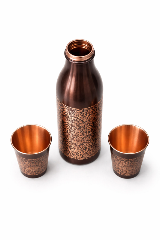 Ayurvedic Copper Water Bottle & 2 Glasses Set – Wellness Combo