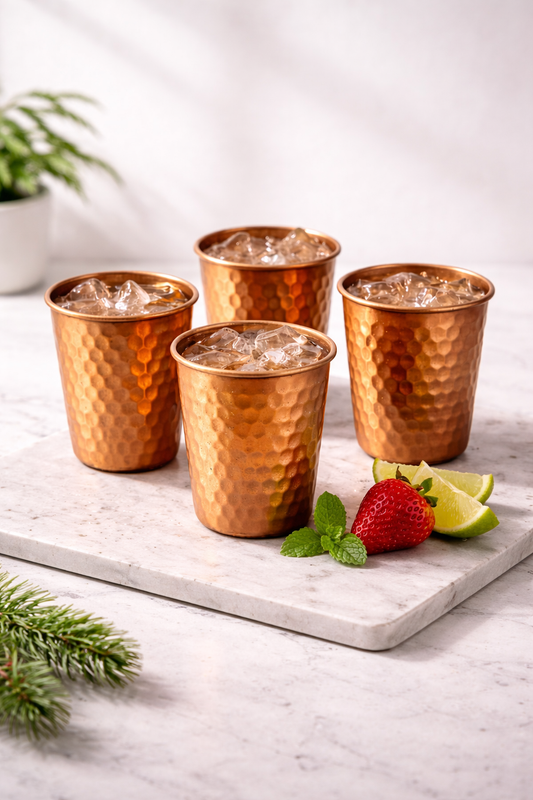 Ayurvedic Hammered Copper Glass Set – 4 Pieces