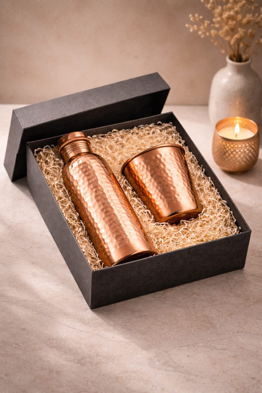 Ayurvedic Copper Water Bottle & Tumbler Set – Wellness Combo