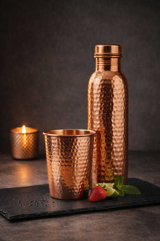 Ayurvedic Copper Water Bottle & Tumbler Set – Wellness Combo