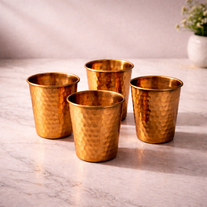 Ayurvedic Hammered Copper Glass Set – 4 Pieces