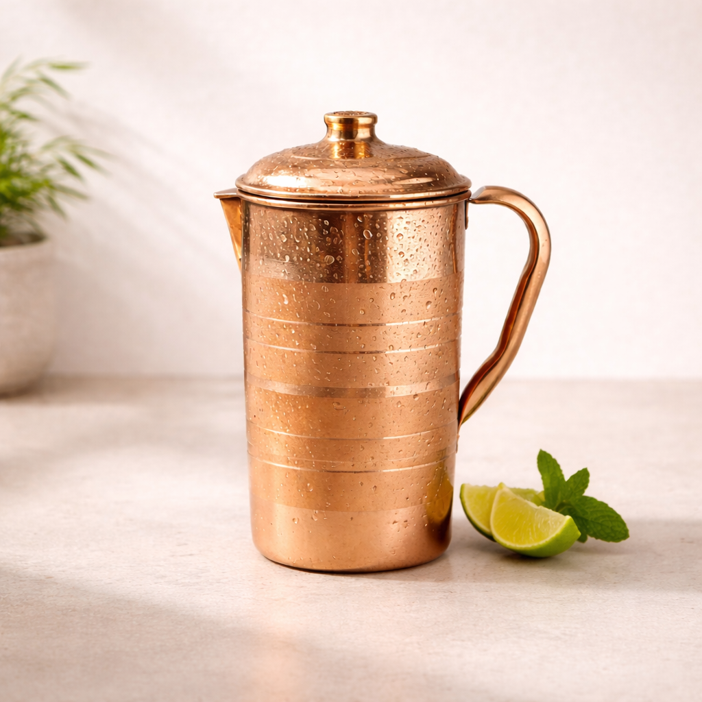 Pure Copper Drinkware Set – Jug, Bottle & 4 Glasses